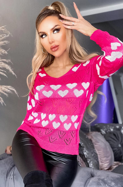 HEART PRINTED KNITTED JUMPER TOP - Angelic Belle