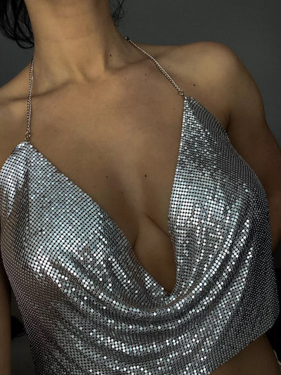 Women's Elegant Sexy Shiny Metal Texture Suspender Top - Angelic Belle