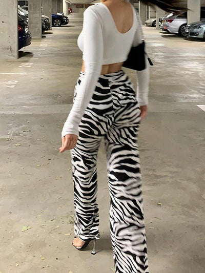 Zebra Print Wide Leg Trousers - Angelic Belle